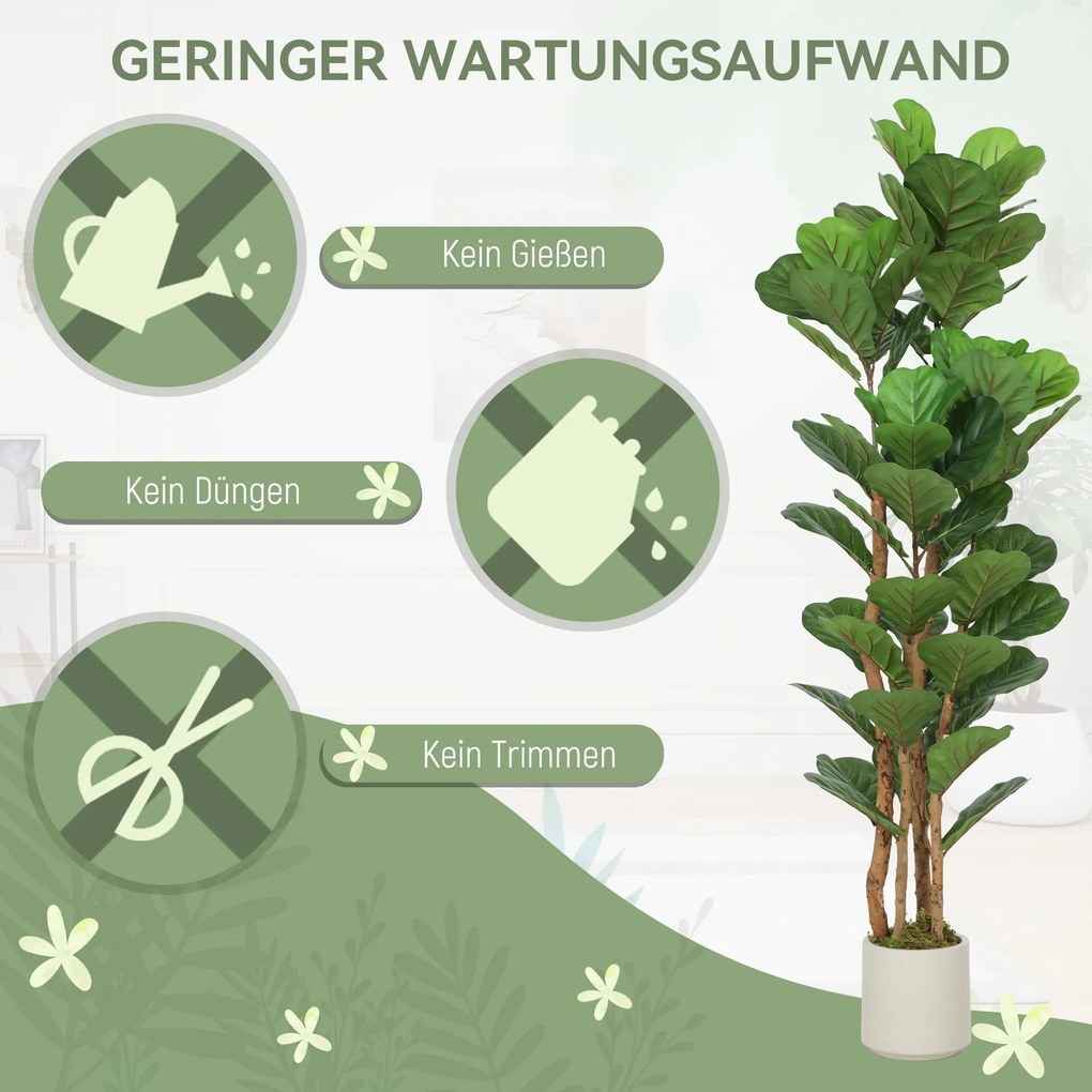 HOMCOM Sztuczny fikus lirolistny sztuczna roślina z 71 liśćmi, masywny drewniany pień, doniczka, 50 x 50 x 150 cm, zielony | Aosom PL