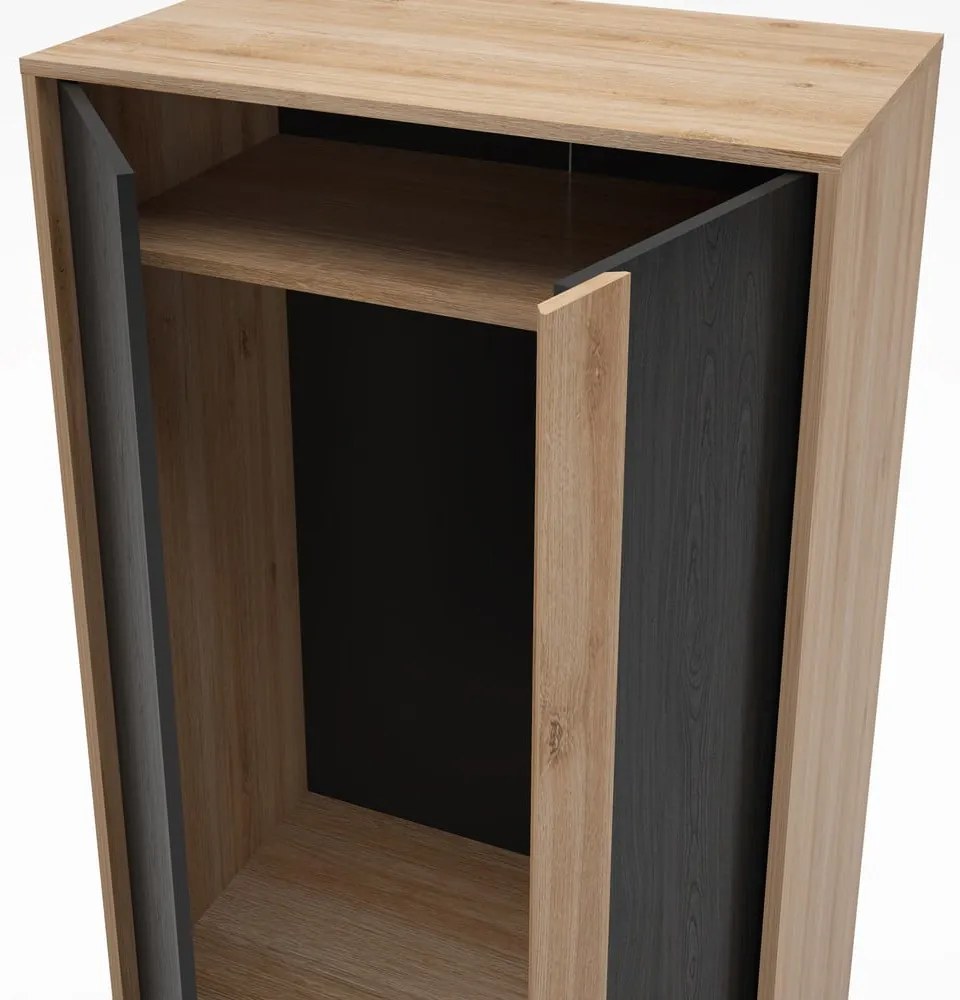 Czarno-naturalna szafa w dekorze dębu 90x180x53 cm Dennis – Marckeric