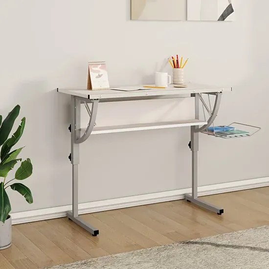 Biało-szare metalowe biurko kreślarskie podnoszone - Guveri