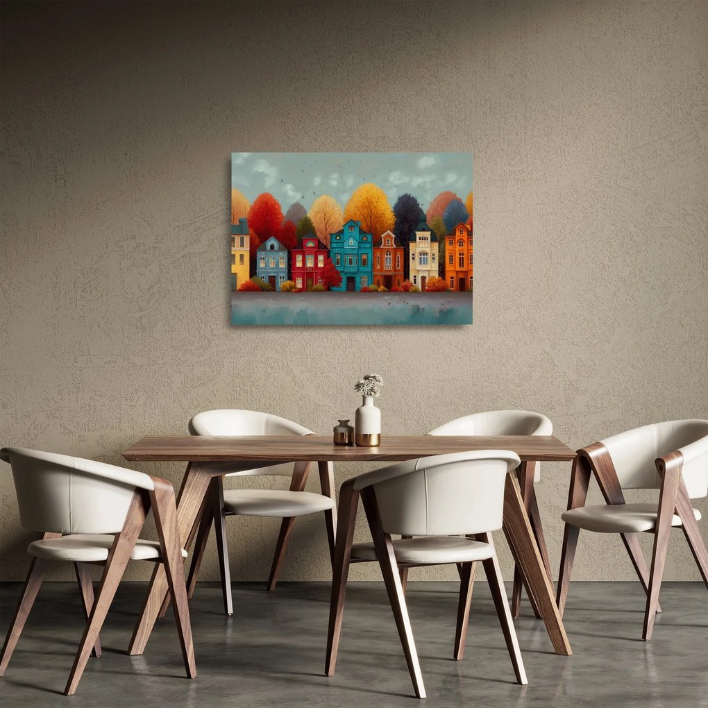 Obraz na szkle - Malowane jesienne miasto (70x50 cm)