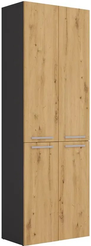 Regał do łazienki z koszem antracyt + dąb artisan - Kemi 3X