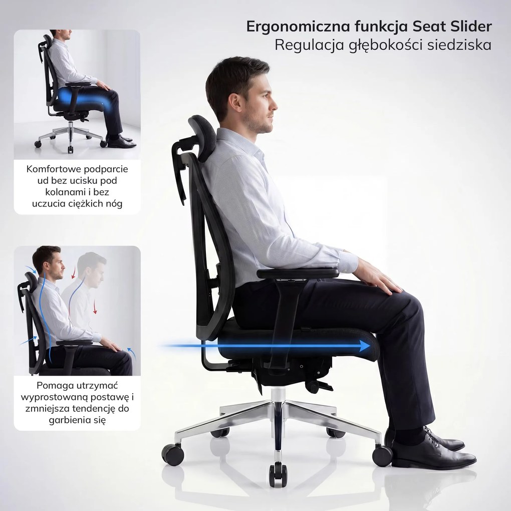 Fotel biurowy ergonomiczny czarny z siatką VECTOR