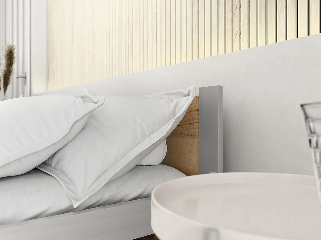 Łóżko IKAROS 180 x 200 cm, dąb artisan/szary Stelaż: Bez stelaża, Materac: Materac Somnia 18 cm