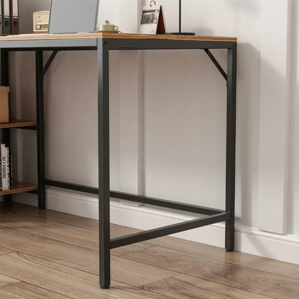 Biurko z 2 półkami, brązowe rustykalne, 120x50x105 cm – styl loftowy, MDF, idealne na drukarkę lub