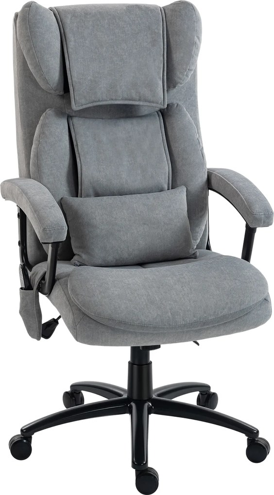 HOMCOM Ergonomiczny fotel biurowy z funkcją masażu, 4 punkty masażu, fotel z wysokim oparciem typu butterfly, szerokie siedzisko, szary aksamit | Aosom PL