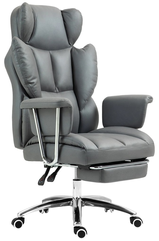 HOMCOM Ergonomiczne krzesło biurowe z tapicerką, podnóżkiem i regulowanym oparciem, obrotowe 360°, ciemnoszary