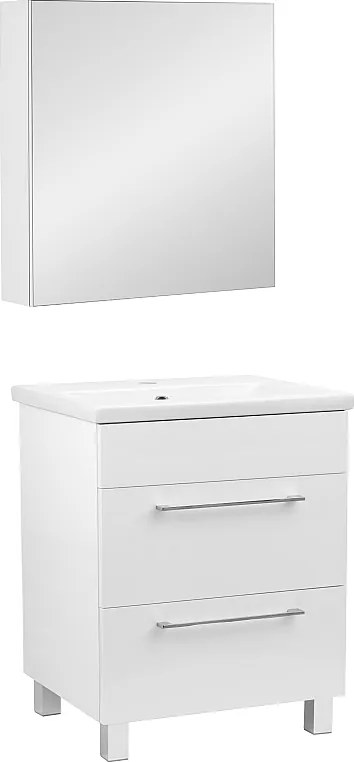 Biały Zestaw Łazienkowy 60cm Szafka z Umywalką Szafka z Lustrem Sol