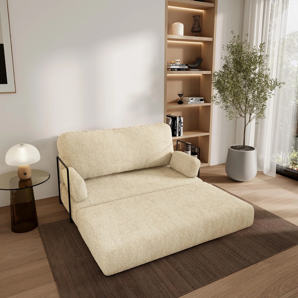 Masseno Sofa piankowa KESTE z funkcją spania, Kanapa z pianki do salonu, Bezmontażowa, Tkanina bucle – Kremowy QUELLE 02