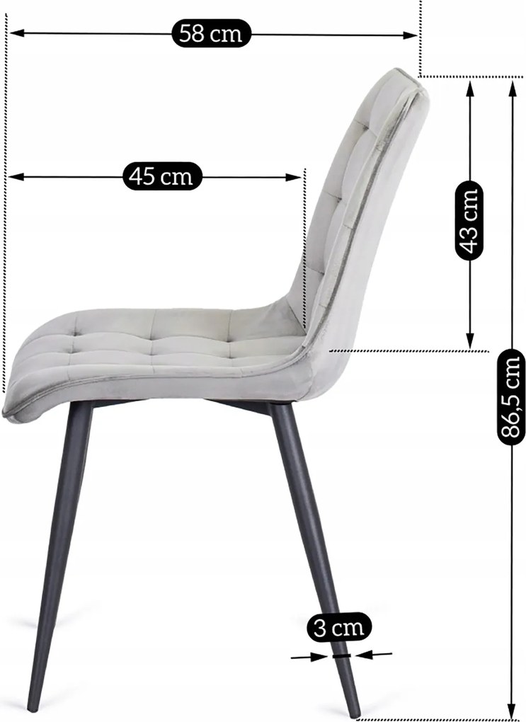 Krzesło Tapicerowane GOMEZ Szare Welurowe Nowoczesne Loft