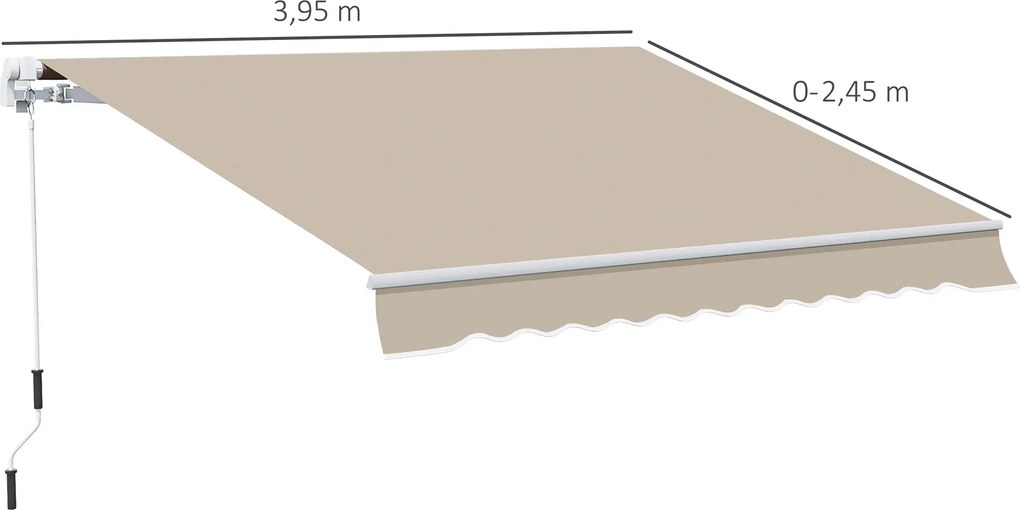 Outsunny Markiza zewnętrzna ręczna przegubowa 4 m z korbą ręczną aluminium kolor biały + beżowy