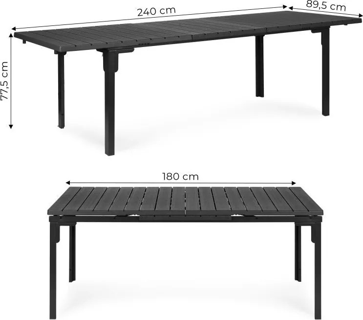 Stół ogrodowy Caprila rozkładany 180-240 cm, kolor szary