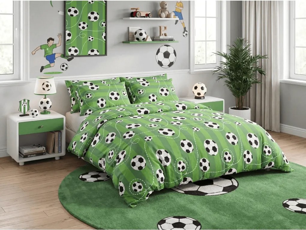 PrzytulneMieszkanie.pl PrzytulneMieszkanie.pl Pościel z polibawełny FOOTBALL TIME POLY zielona Rozmiar pościeli: 70 x 90 cm | 140 x 220 cm