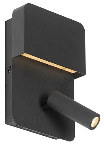 Lampa ścienna czarna w tym LED z USB i lampką do czytania z przełącznikiem - Robin Nowoczesny Oswietlenie wewnetrzne
