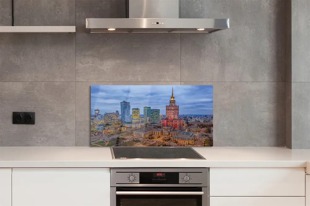 Szkło do Kuchni na Ścianę Panorama Warszawy o Zachodzie Słońca