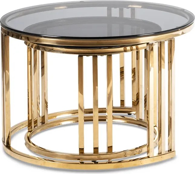 Zestaw Stolików Kawowych TRITON 70 cm/50 cm Szary/Złoty Glamour
