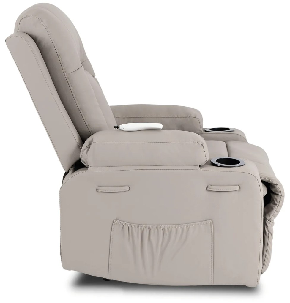 Fotel Masujący BOX Rozkładany Wypoczynkowy z Podnóżkiem Szary Ekoskóra Nowoczesny