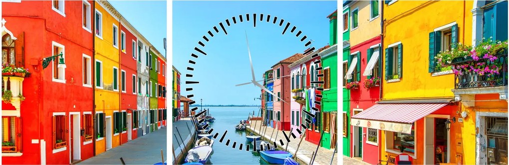 Obraz - Wyspa Burano, Wenecja, Włochy (z zegarem) (90x30 cm)