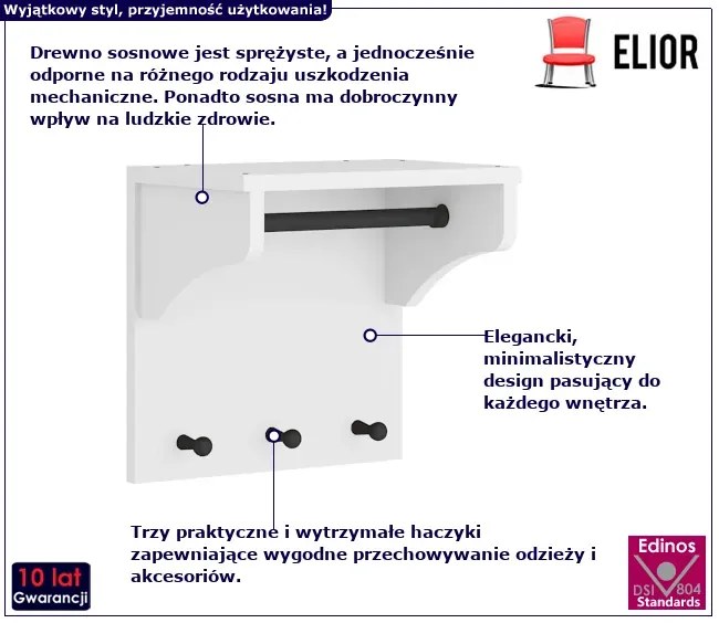 Mały wieszak ścienny na ubrania biały G2-W27