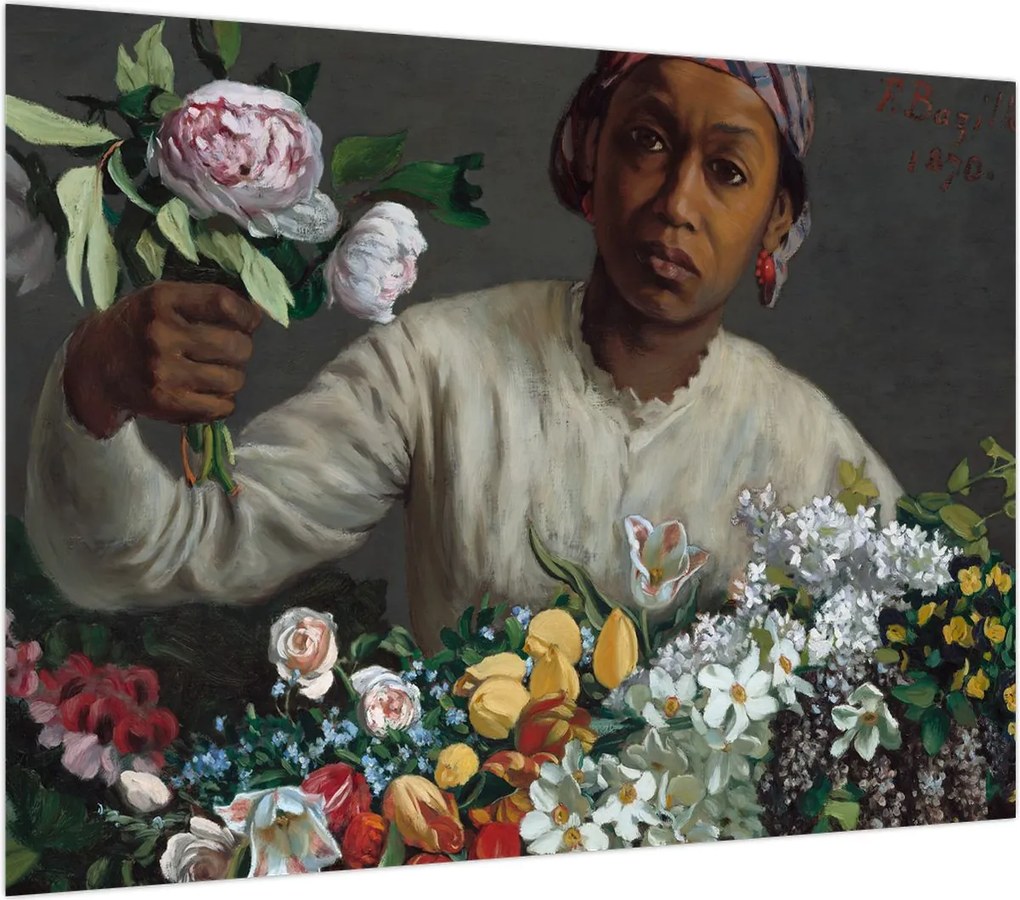 Obraz - Frédéric Bazille, Young Woman with Peonies, reprodukcje (70x50 cm)