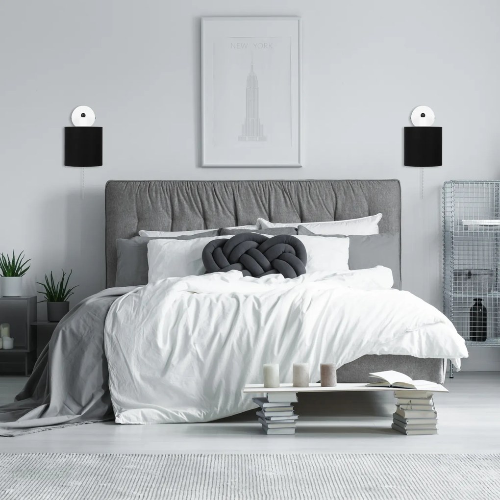 Biały kinkiet LED z włącznikiem z czarnym abażurem SHWD-C-1010WE-SC je