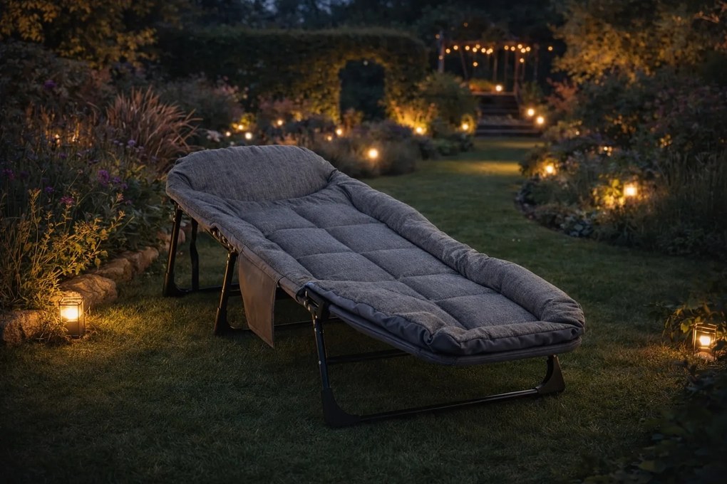 Składana leżanka turystyczna z materacem Morra CT02L, kolor szary