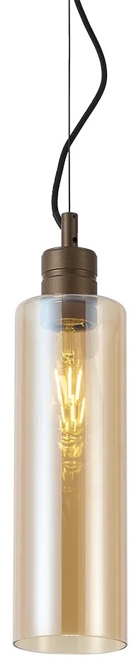 Lampa wisząca w stylu Hotel Chic ciemny brąz z bursztynowym szkłem - StavelotElegancki hotelowy Oswietlenie wewnetrzne