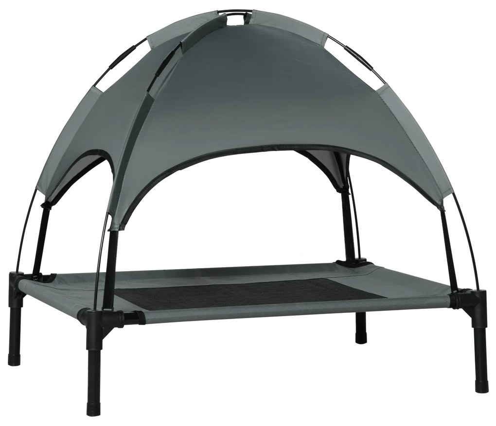 Podwyższone Legowisko dla Psa PawHut z Baldachimem – Ochrona UV, Oddychająca, dla Średnich Psów, Szary+Czarny