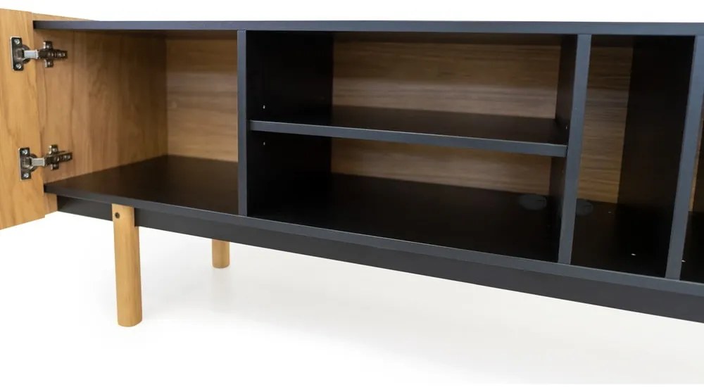 Czarno-naturalna szafka pod TV w dekorze dębu 175x60 cm Porto – Woodman