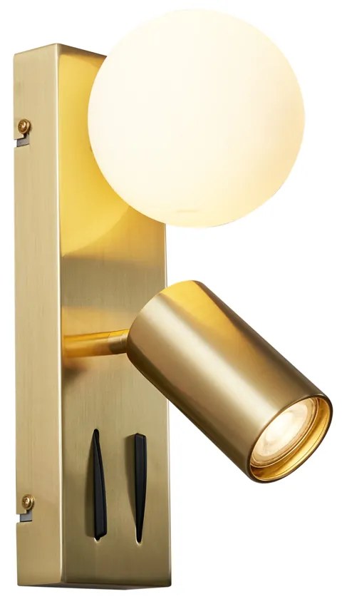 Nowoczesny mosiężny kinkiet 2-punktowy z regulacją i portem USB-C - Lesly