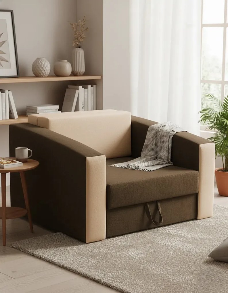 Brązowy fotel rozkładany z funkcją spania E4-R74