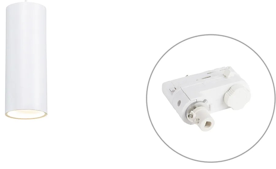 Designerska lampa wisząca biała z adapterem szynowym 3-fazowym - 3-Phase Tubo