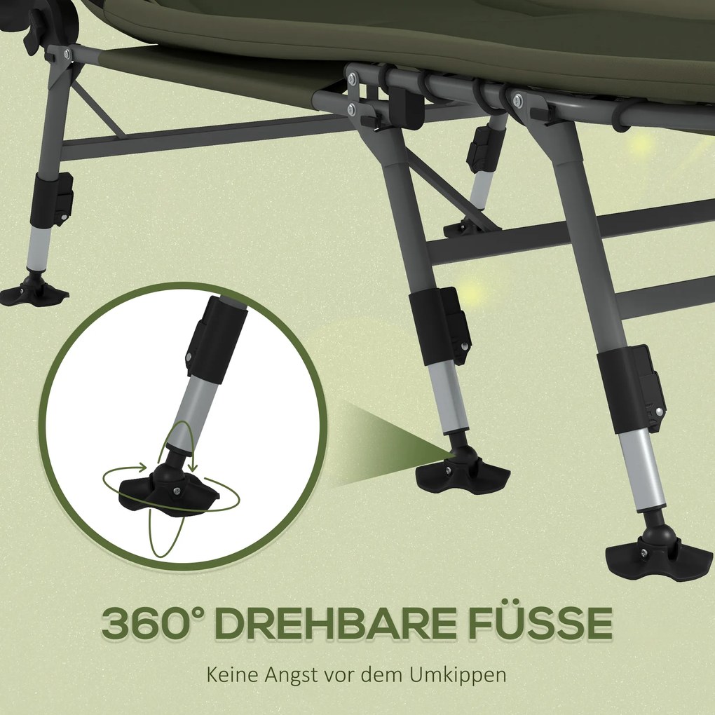 Outsunny Łóżko Polowe do Kempingu, 200 x 85 x 40-55 cm, Zielone