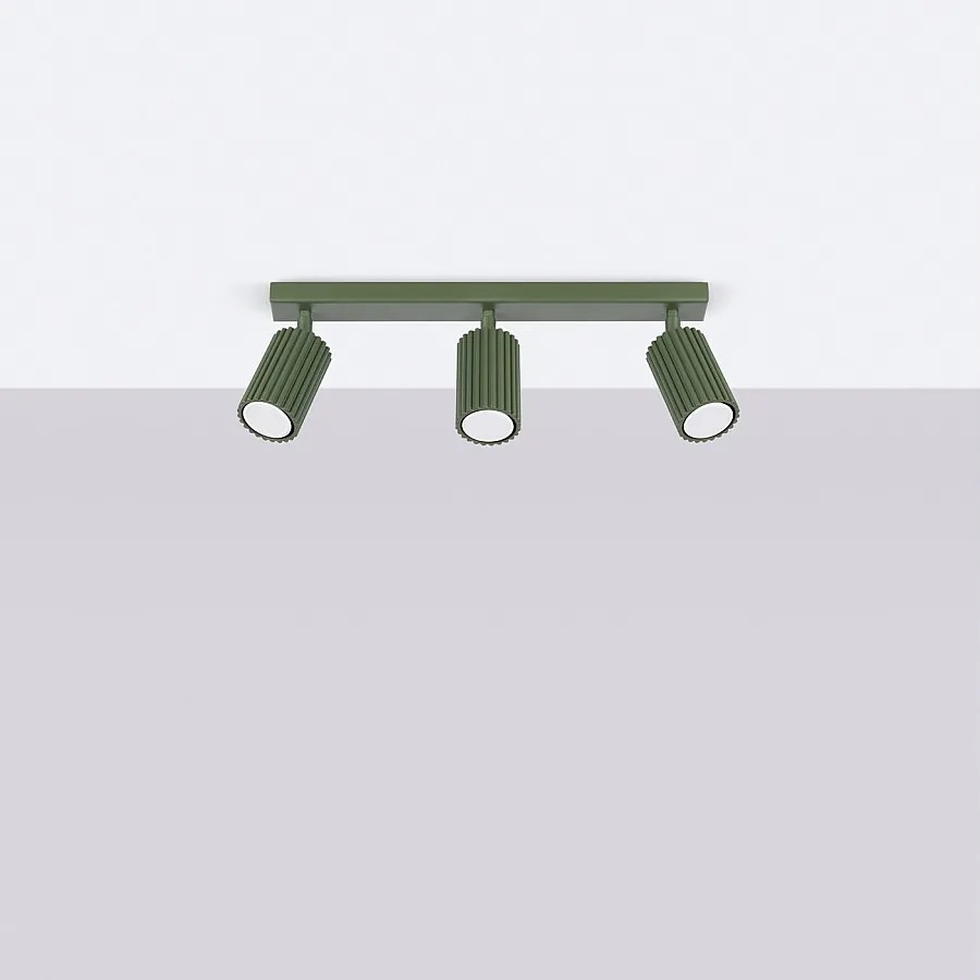 Lampa sufitowa minimalistyczny Gloow, aluminium - 3 źródło światła 4000K - L.45 x H.16.5 cm - zielony oliwkowy