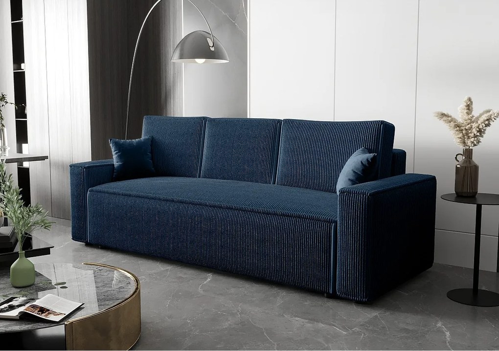BEDANTE Sofa AMBRO Poso 05 z funkcją spania, ciemnoniebieski sofa z pojemnikiem, skrzynia na pościel, kanapa do salonu, kanapa, sofa, sofa z funkcją spania