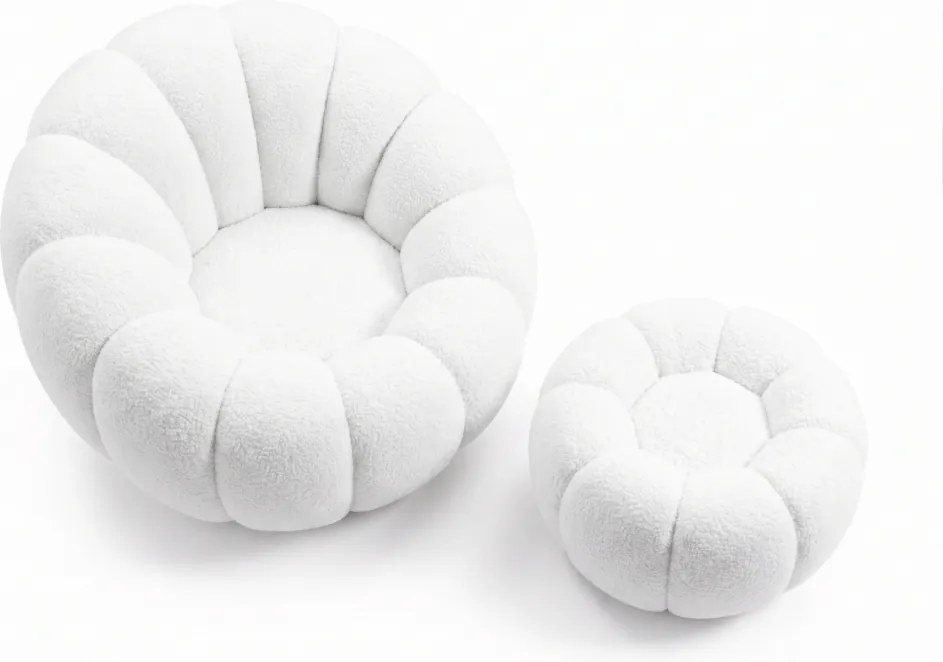 Obracjane designerskie krzesło BLOOM z podnóżkiem, biały