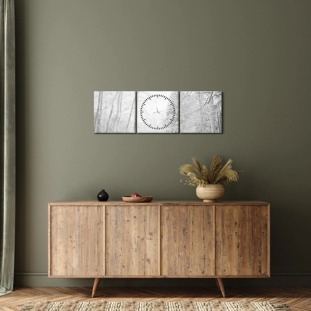 Obraz - Drewniane molo zimą (z zegarem) (90x30 cm)