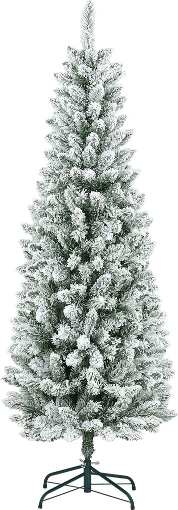 HOMCOM Sztuczna Choinka, szczupła, z efektem śniegu, trzyczęściowa, trudnopalna, z metalową podstawą, 180 cm, Zielona | Aosom PL