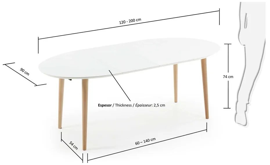 Biały rozkładany stół z białym blatem 90x120 cm Oqui – Kave Home