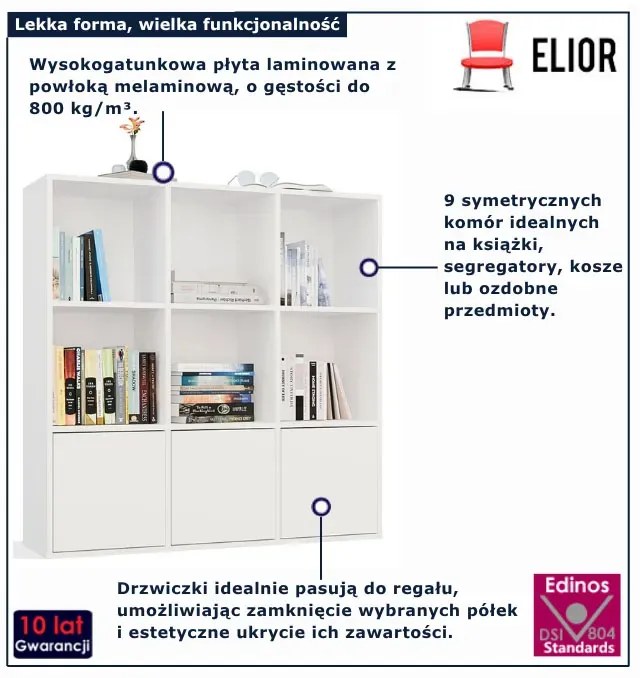 Biały regał otwarty z zamykanymi szafkami T9-B71