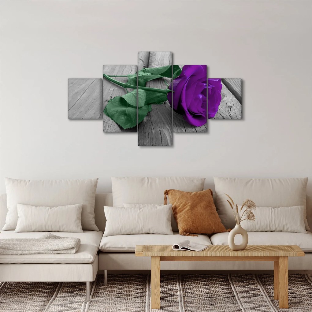Obraz - Fioletowa róża z zieloną łodygą (125x70 cm)
