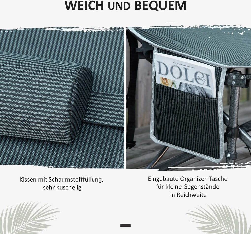 Outsunny Składane łóżko kempingowe z poduszką, 188 x 64,5 x 53 cm, Szary