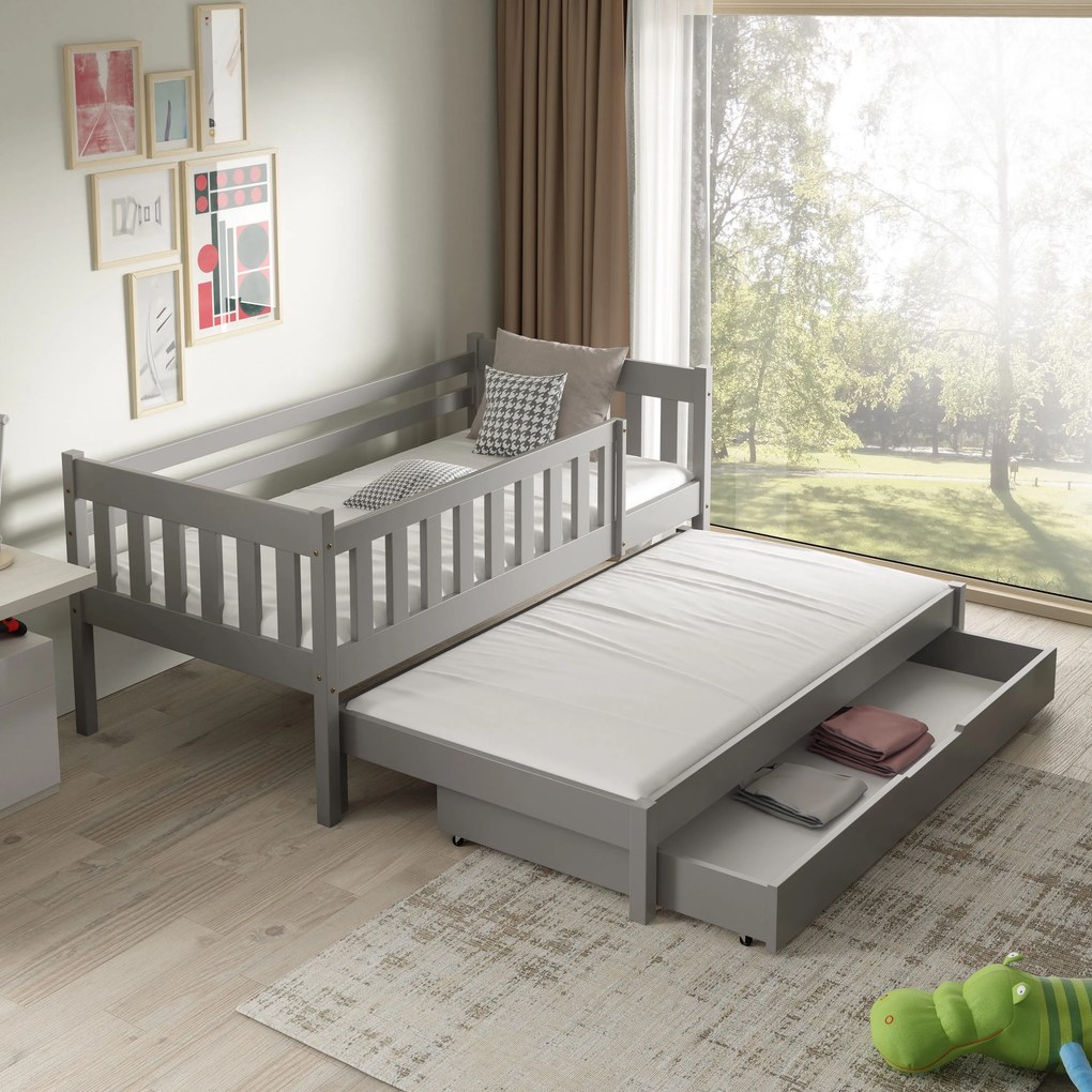 Łóżko dziecięce STELLA 80x160 cm Podwójne łóżko z szufladą Solidne i bezpieczne Szare