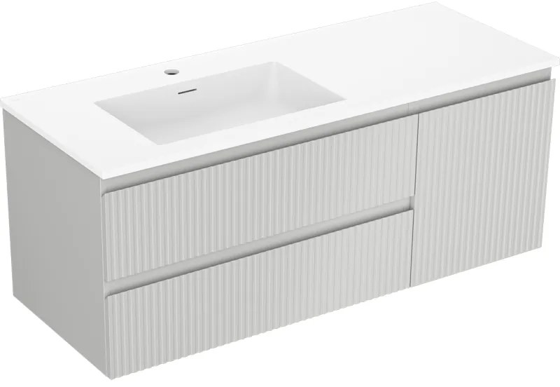 Mexen Rivel szafka łazienkowa 120 cm z umywalką Otis lewą, 2S, 1D, ryflowana, szara mat/biała mat - 91A23-12047-3-BBFFF62-W18L01