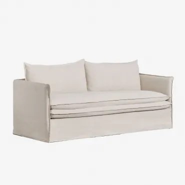 Sofa Grace 3-osobowa Z Lnu I Bawełny Tkaniny Beige - Sklum