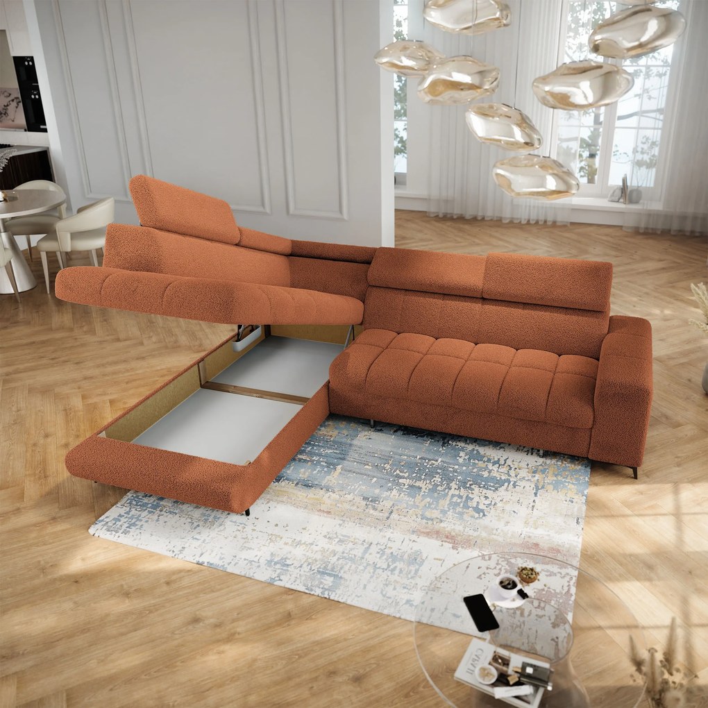 Masseno Narożnik MORIVA z funkcją spania i pojemnikiem na pościel Narozniki L, Rozkładana sofa - Miedziany, QUELLE 54