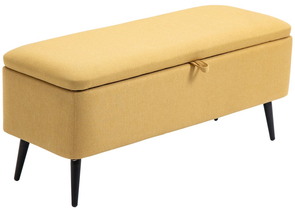 HOMCOM Ławka Tapicerowana z Miejscem Do Przechowywania, w Wyglądzie Lnu, Do 150 kg, 101x38,5x44,5 cm, Żółta