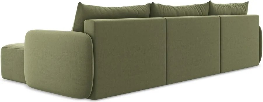 Zielony aksamitny rozkładany narożnik ze schowkiem (w kształcie litery U) Kalena – Makamii