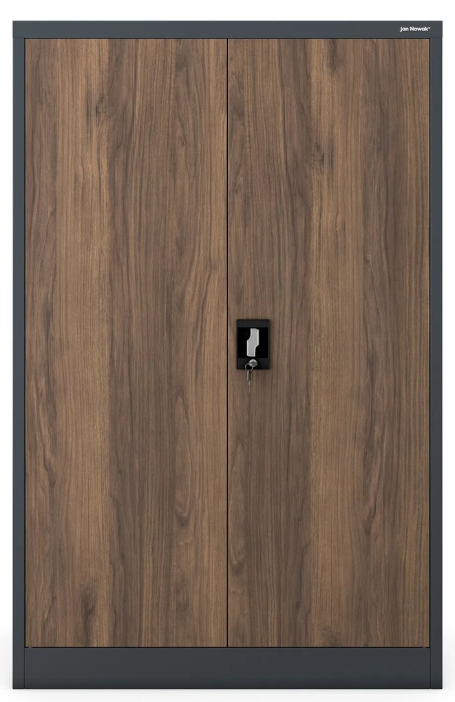 Szafa biurowa metalowa niska z 3 półkami antracytowa/orzech, 900x1400x400 mm: KEVIN Eco Design
