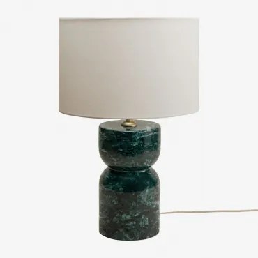 Lampa Stołowa Diniz Zielony Marmur Udaipur & ↑25 Cm & Arlina Biała Ø30 Cm - ↑20 Cm - Sklum