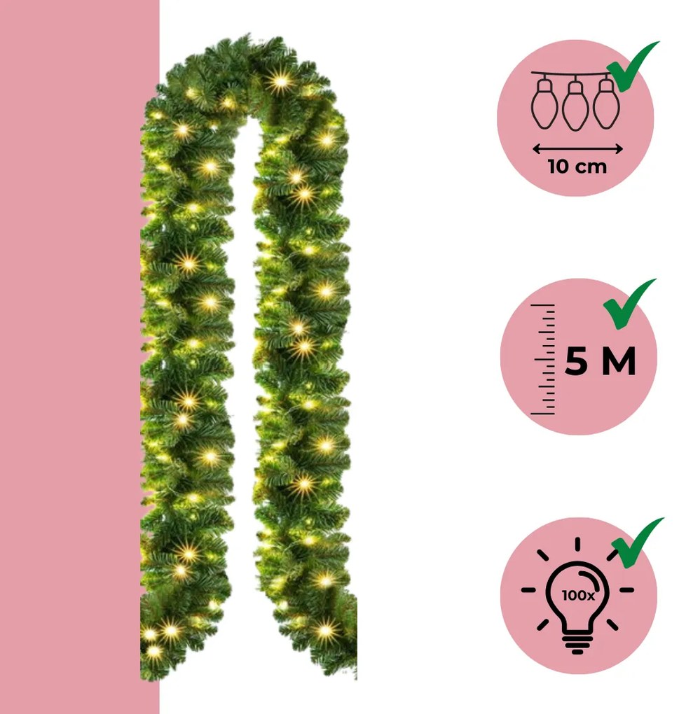 Jurhan Girlanda świąteczna ANDREA z oświetleniem, 5m, zielona